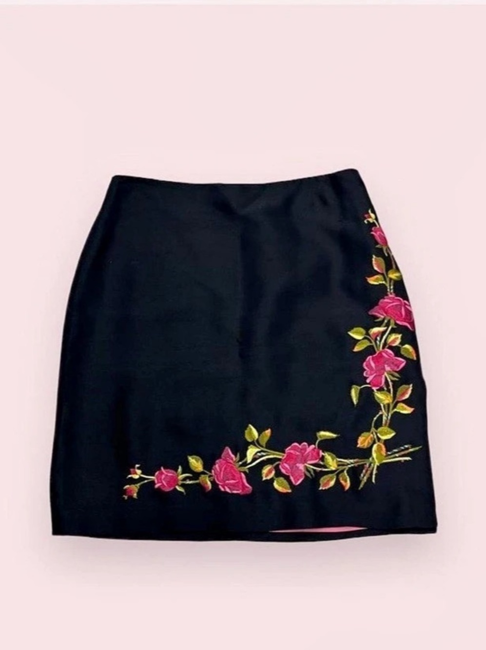 Muse Floral Silk Skirt with Rose Embroidery